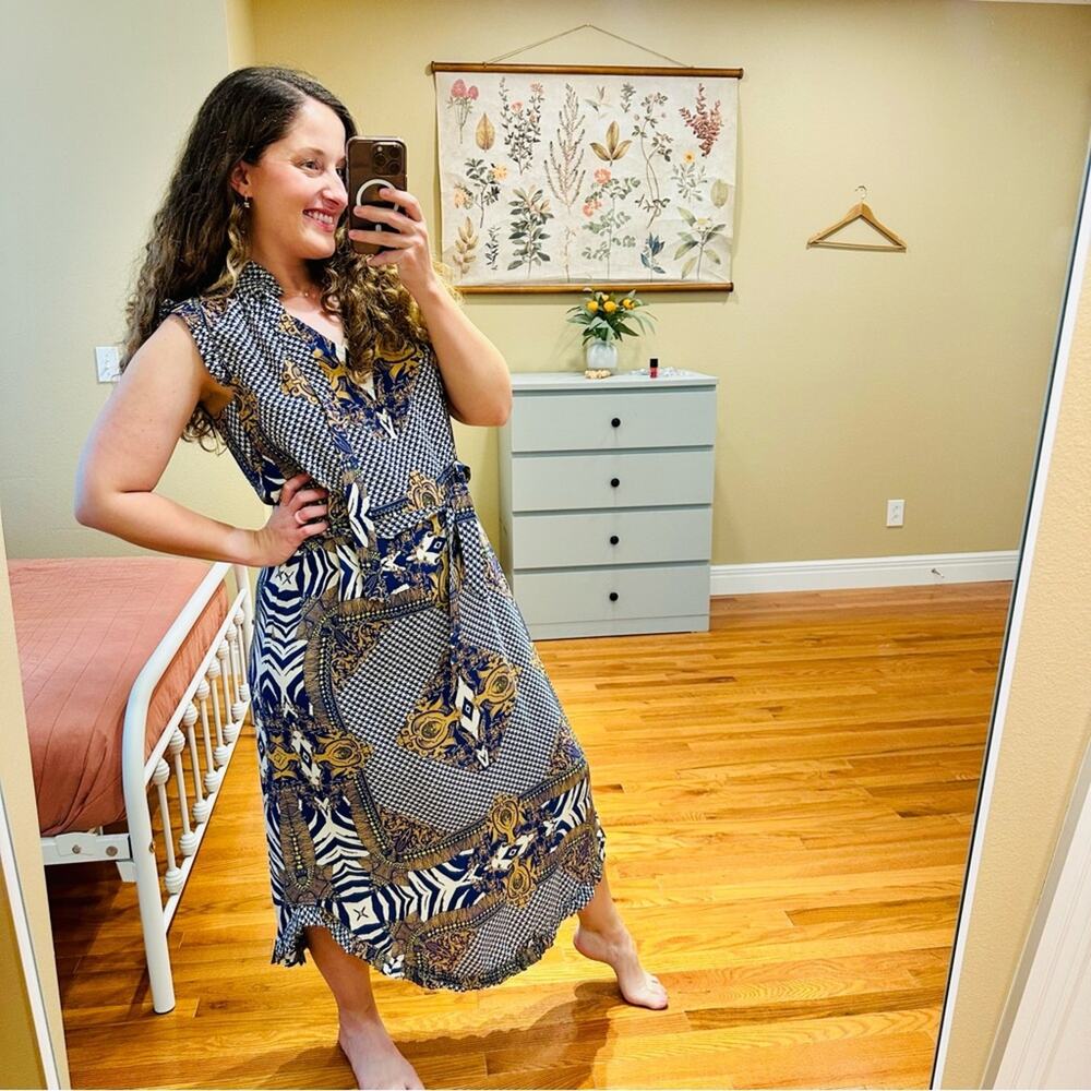 Tuckernuck Tyler Boe Navy Blue Printed Silk Maxi Dress XS